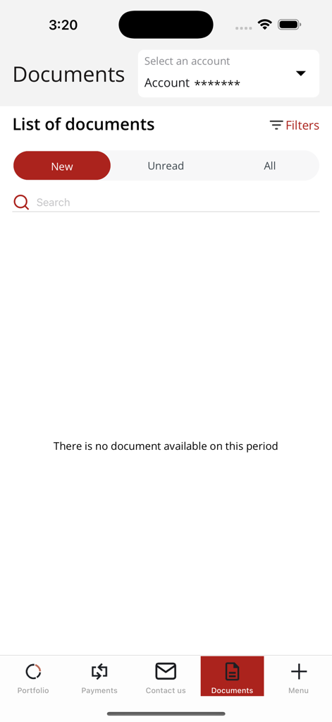 Banorient Suisse - Documents list screen in the Banorient Suisse private banking mobile application