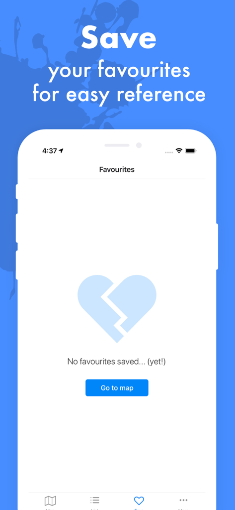 Empty favourites screen in the Bristol Tour Map of Banksy app