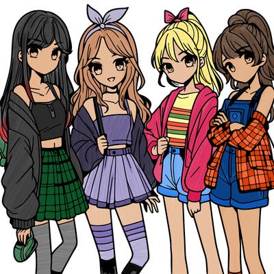 teen manga girls group of 4