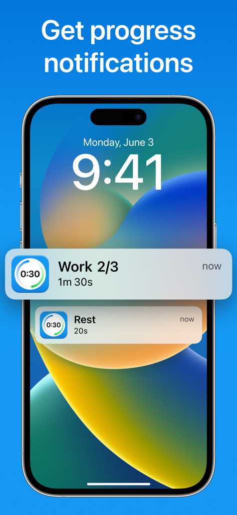 Interval Timer: Tabata & HIIT - iPhone lock screen displaying workout interval progress notifications for work and rest phases