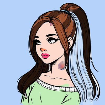 realistic girl with a high ponytail