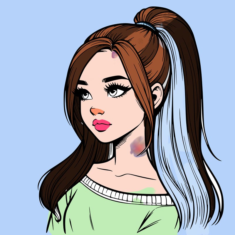 realistic girl with a high ponytail