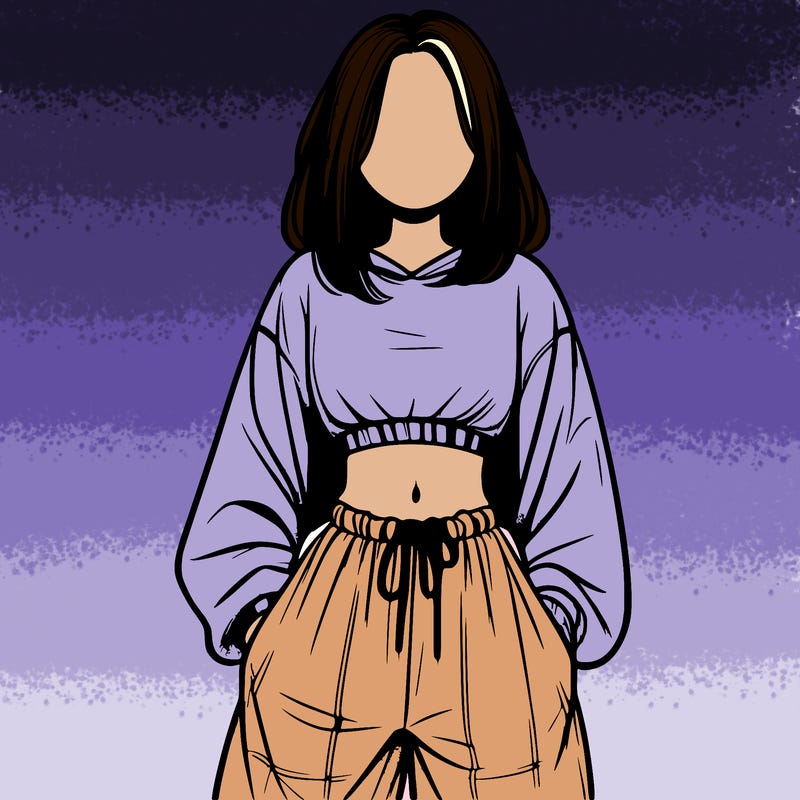 realistic girl faceless with baggy pants and a crop top