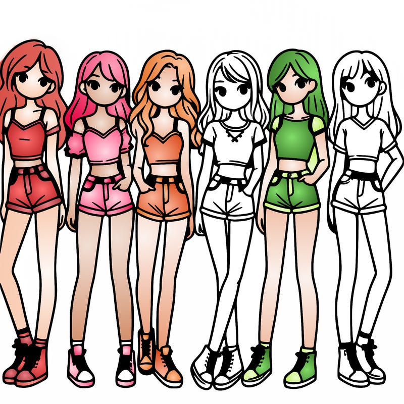 a group of girls wearing crop tops and shorts