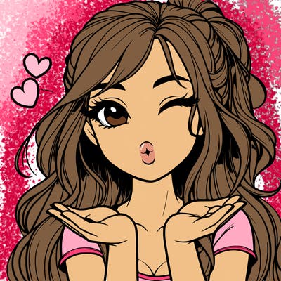 realistic girl winking and blowing a kiss while making heart hands
