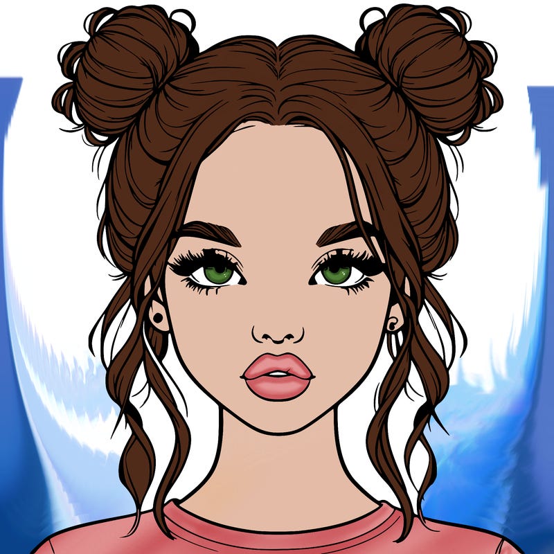 realistic girl with two buns in hair and lips