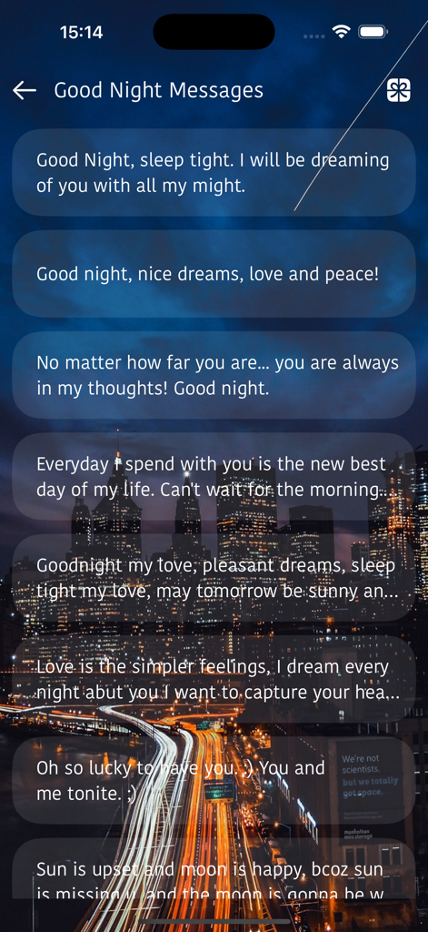 Good Night Love Messages - Una lista de mensajes y citas románticas de buenas noches mostradas sobre un fondo de ciudad nocturna