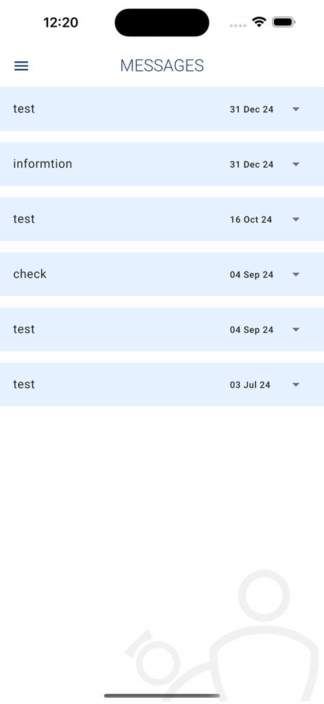 Message inbox screen of the UNIQ Qatar app for nursing professionals