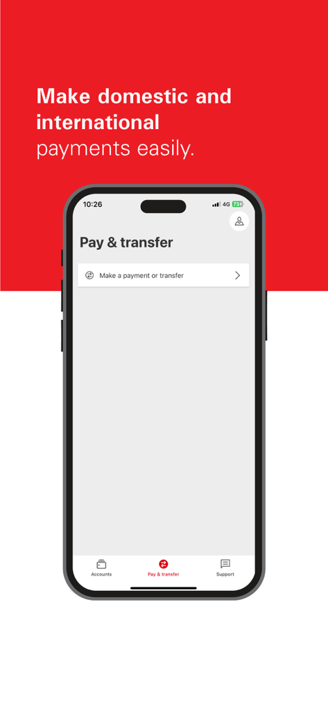 HSBC Sri Lanka - Un teléfono móvil mostrando la pantalla de la aplicación de HSBC Sri Lanka para realizar pagos y transferencias nacionales e internacionales.