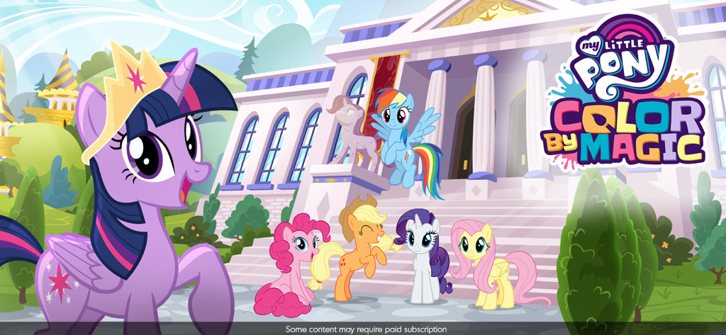 My Little Pony Color By Magic - Personaggi di My Little Pony di fronte a un colorato edificio museale
