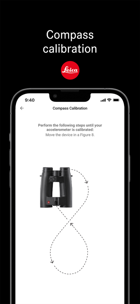 Leica Ballistics app compass calibration screen with figure 8 motion instructions