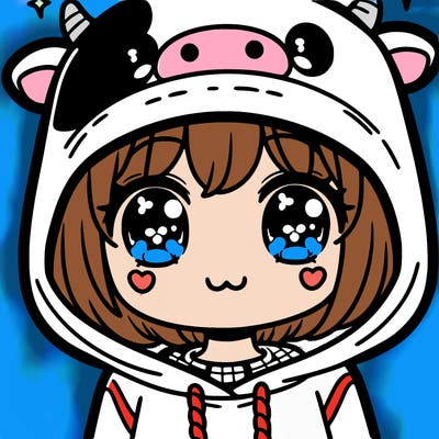 kawaii girl with cow hoodie