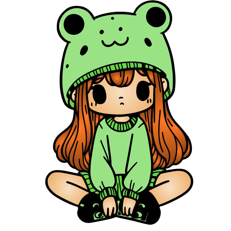 a girl wearing a frog hat and some frog socks