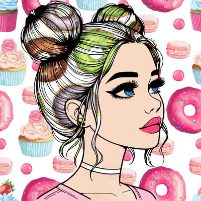 realistic girl with buns on the top of her head
