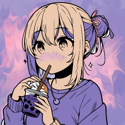 manga character drinking boba