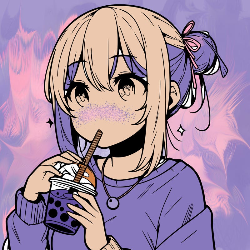 manga character drinking boba