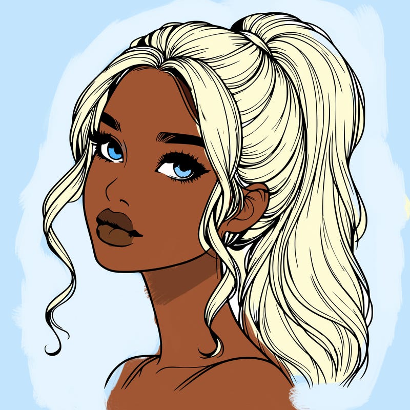 realistic girl with a ponytail on her hair and lips