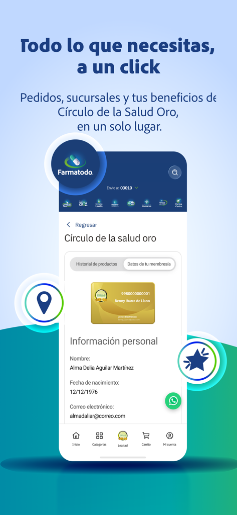 Farmatodo México - Digital loyalty card and personal information screen on the Farmatodo Mexico mobile app