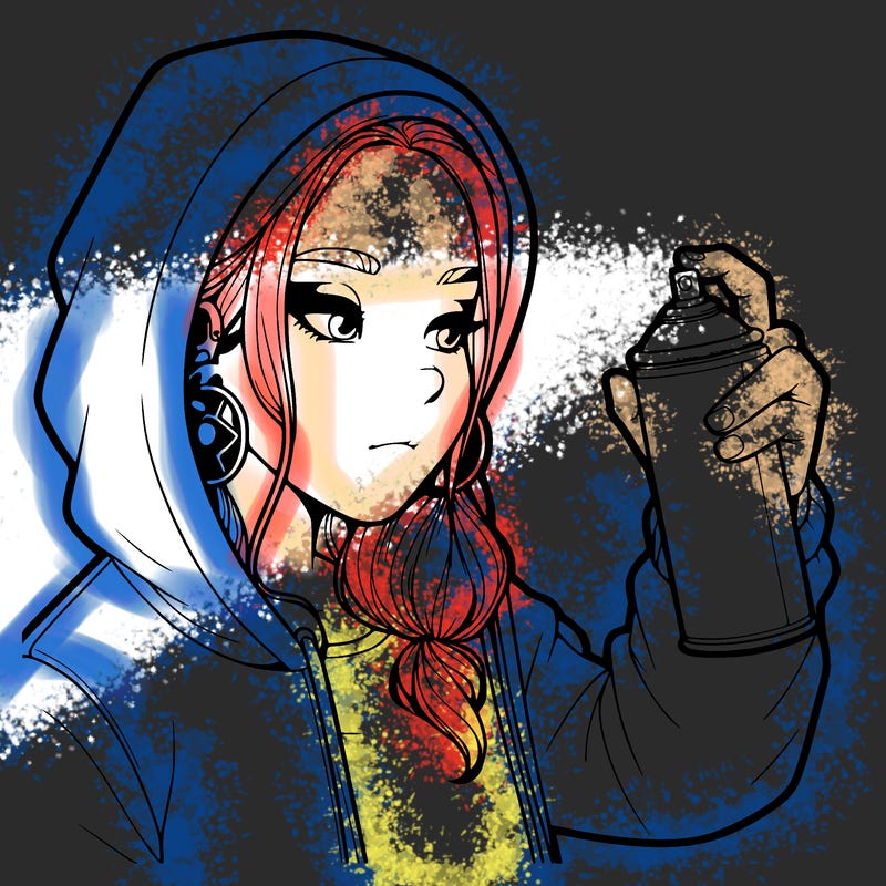 a realistic girl, spray painting