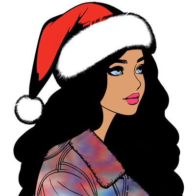 realistic girl in santa hat