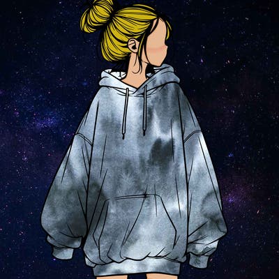 realistic girl with a oversized sweatshirt on and a bun