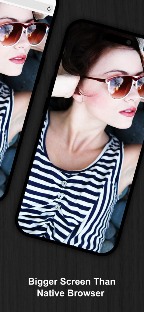 Private Browsing Web Browser - Modo de pantalla completa del Navegador Web Privado mostrando un área de visualización más grande que los navegadores nativos.