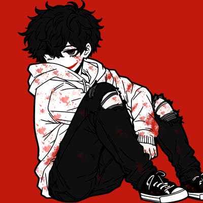 a male hoddie ripped jeans messy hair anime