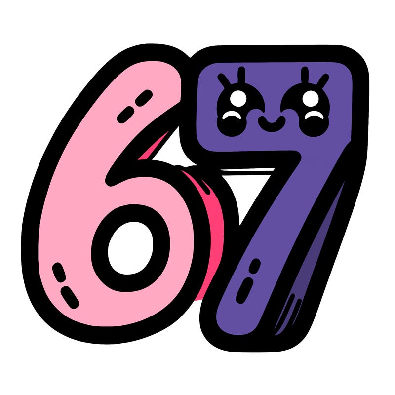 the numbers 67