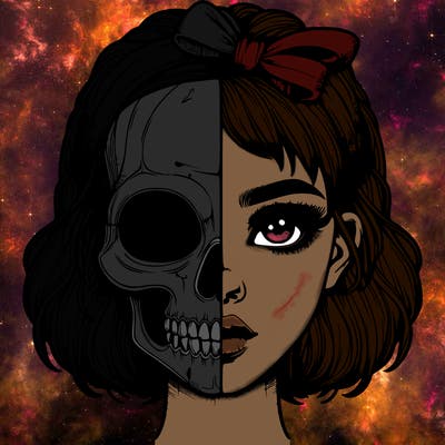 realistic girl with half skull mask