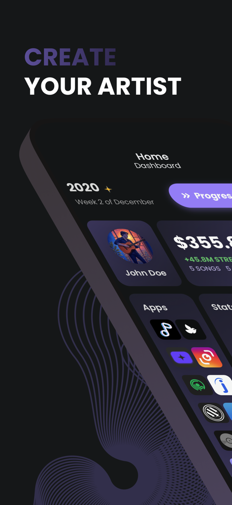 StageStar - StageStar mobile game dashboard for creating a music artist and tracking career stats