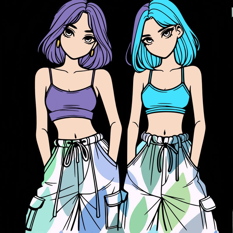 two girls with crop top with baggy pants