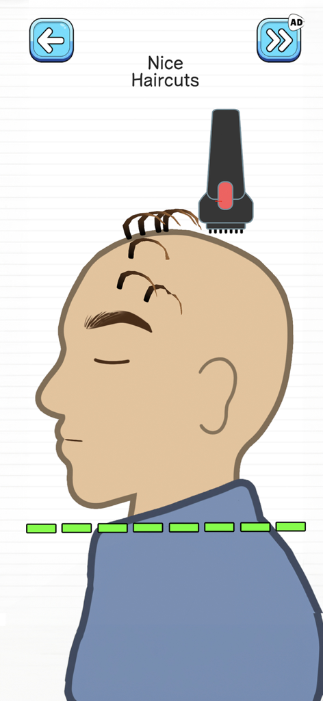 Help Me - Tricky Story 2 - A cartoon man getting a haircut with an electric trimmer in a mobile puzzle game level.