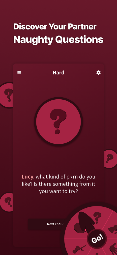 Body Roulette app interface showing a naughty question for couples