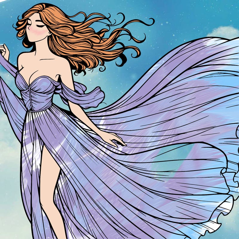 realistic woman in dress flowing the the wind