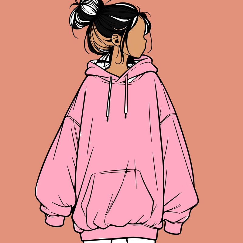 realistic girl with a oversized sweatshirt on and a bun