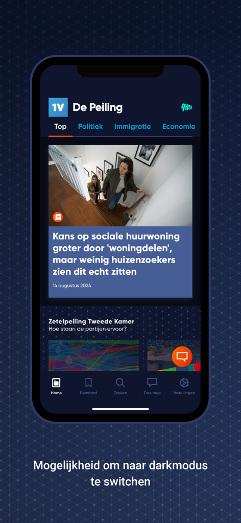 EenVandaag De Peiling - EenVandaag De Peiling mobile app news feed displayed in dark mode.