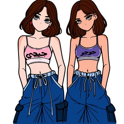 two girls with crop top with baggy pants