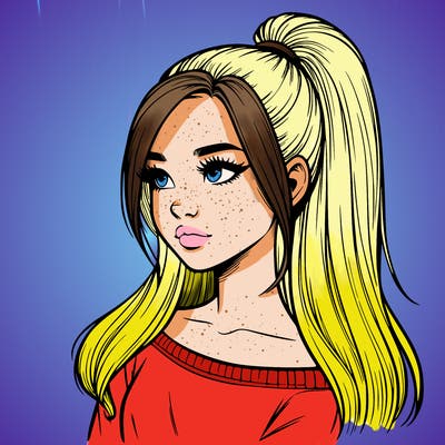 realistic girl with a high ponytail