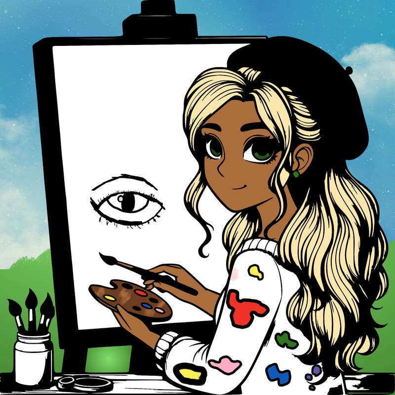 realistic girl artist painting a blank canvas