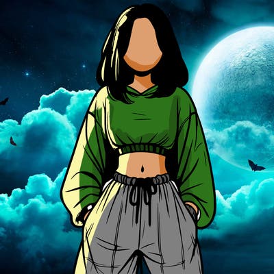 realistic girl faceless with baggy pants and a crop top