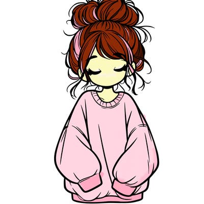 girl with baggy sweatshirt and messy bun
