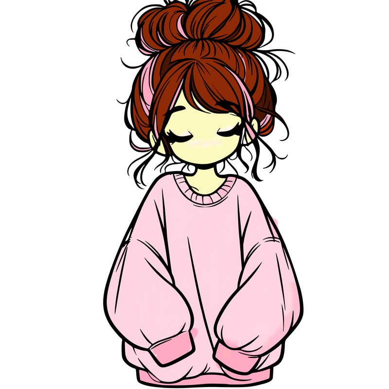 girl with baggy sweatshirt and messy bun