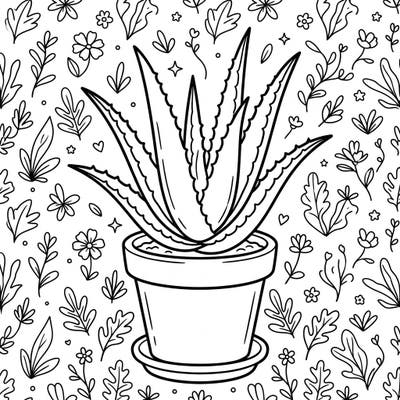 Dive into the world of plants with this delightful aloe succulent coloring page, designed especially for kids. Its friendly potted plant and botanical background offer a fun and engaging creative activity.