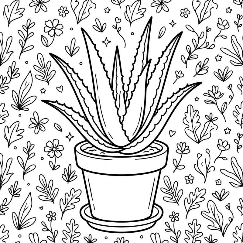 Dive into the world of plants with this delightful aloe succulent coloring page, designed especially for kids. Its friendly potted plant and botanical background offer a fun and engaging creative activity.