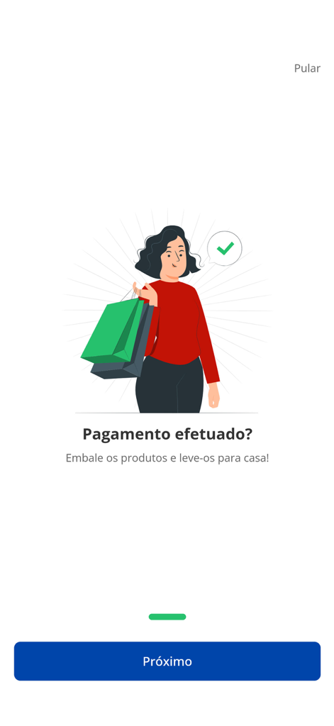 MKT APP - Illustration of a woman holding shopping bags with a checkmark indicating a successful payment in the MKT APP