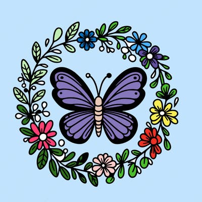 butterfly in a floral wreath