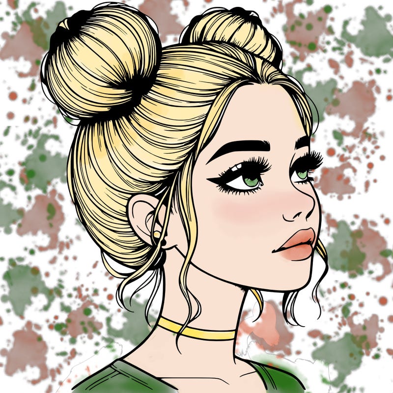 realistic girl with buns on the top of her head