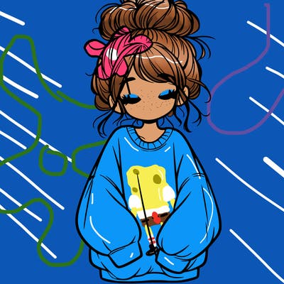 girl with baggy sweatshirt and messy bun