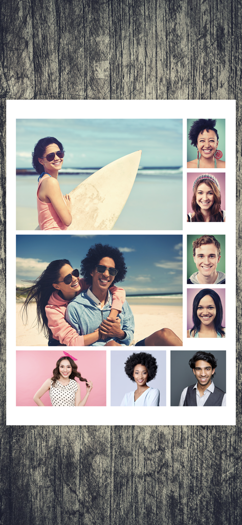 Photo Printing - Un diseño de fotos de varios tamaños dispuestas eficientemente en una sola hoja para imprimir.