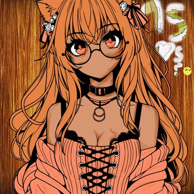 anime girl realistic with hot glasses and cat ears